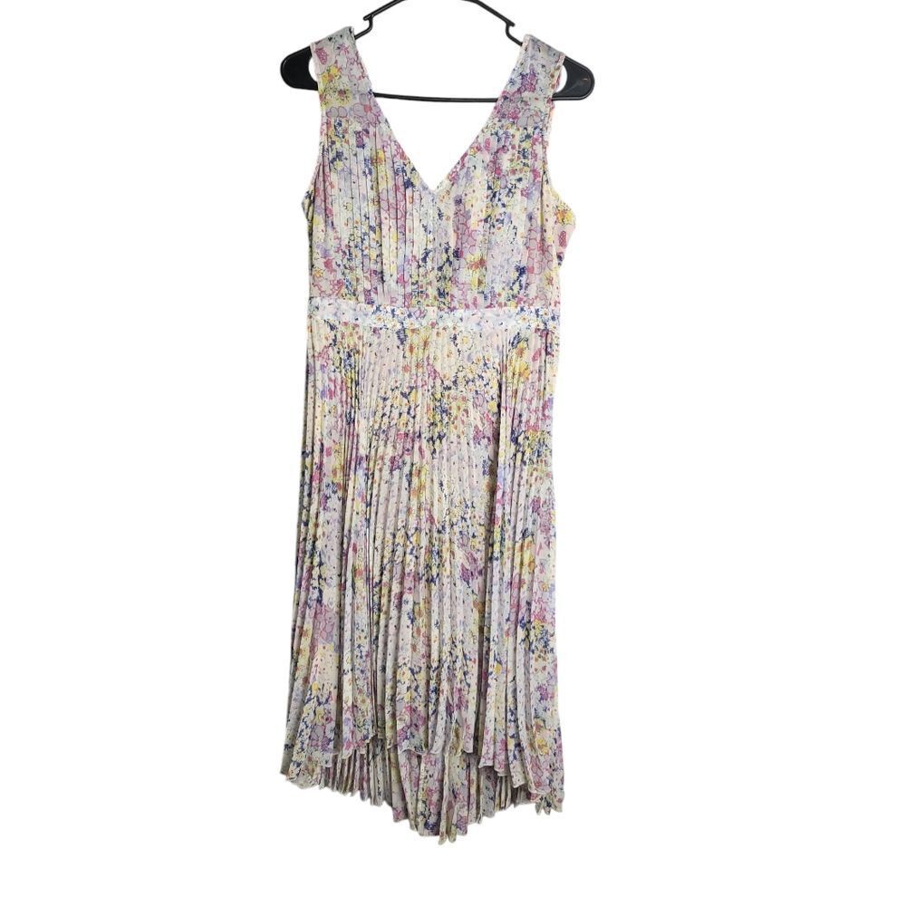 Plenty Tracey Reese Accordion Pleated Floral Romantic Whimsy Vneck Dress 6